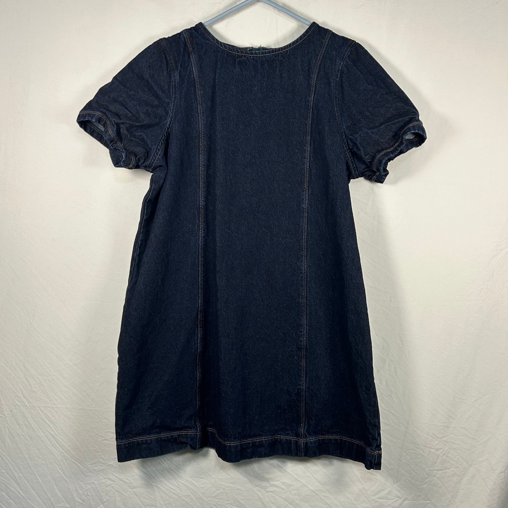 Old Navy Denim Shift Dress Womens XL Dark Wash Puff Sleeve Exposed Zipper Mini